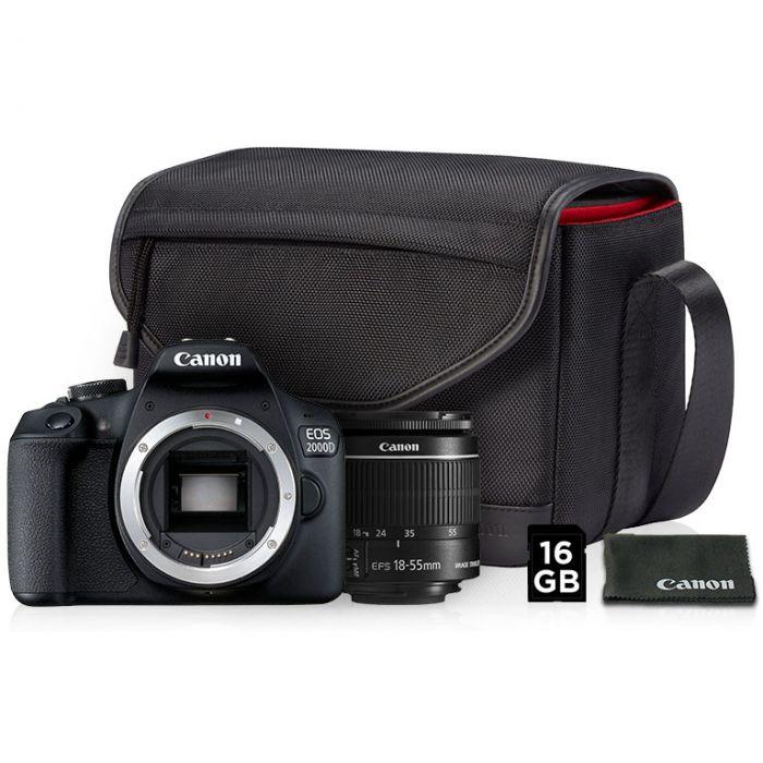 CANON EOS 2000D DSLR Camera Starter Kit + 18-55mm f3.5-5.6 IS II Lens + Canon bag + 16GB SD Card Camera tek