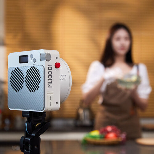 GODOX ML100BI-K1 BI-COLOUR PORTABLE LED LIGHT (15 & 36 DEGREE LENS AND POWER BANK HOLDER KIT)