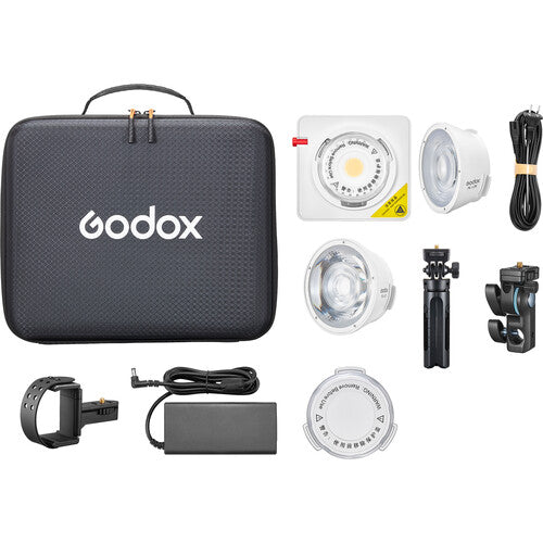 GODOX ML100BI-K1 BI-COLOUR PORTABLE LED LIGHT (15 & 36 DEGREE LENS AND POWER BANK HOLDER KIT)