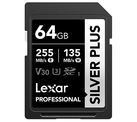 LEXAR PRO SDXC UHS-I 64GB MEMORY CARD SILVER PLUS SERIES (255 MB/s)
