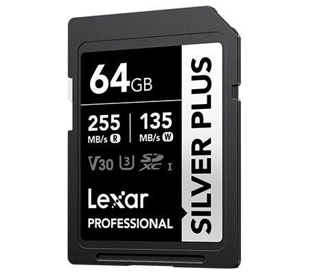 LEXAR PRO SDXC UHS-I 64GB MEMORY CARD SILVER PLUS SERIES (255 MB/s)