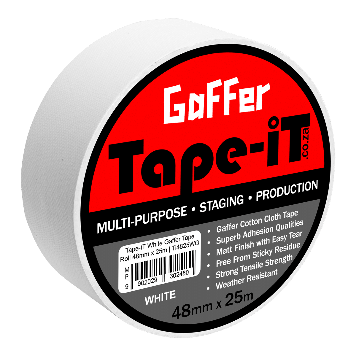 TAPE-IT WHITE GAFFER TAPE ROLL 48MM X 25M Camera tek