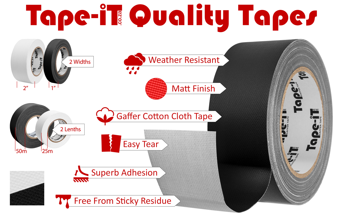 TAPE-IT WHITE GAFFER TAPE ROLL 48MM X 25M Camera tek