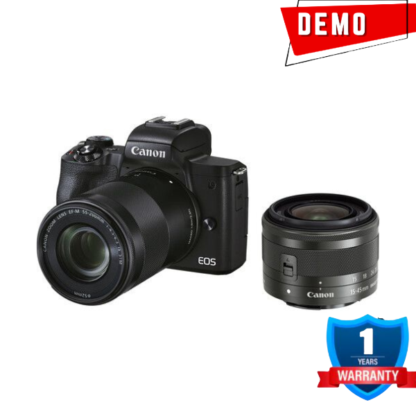 Canon EOS M50 Mark II Mirrorless Digital Camera with 15-45mm and 55-200mm Lenses (Black) - Demo Camera tek