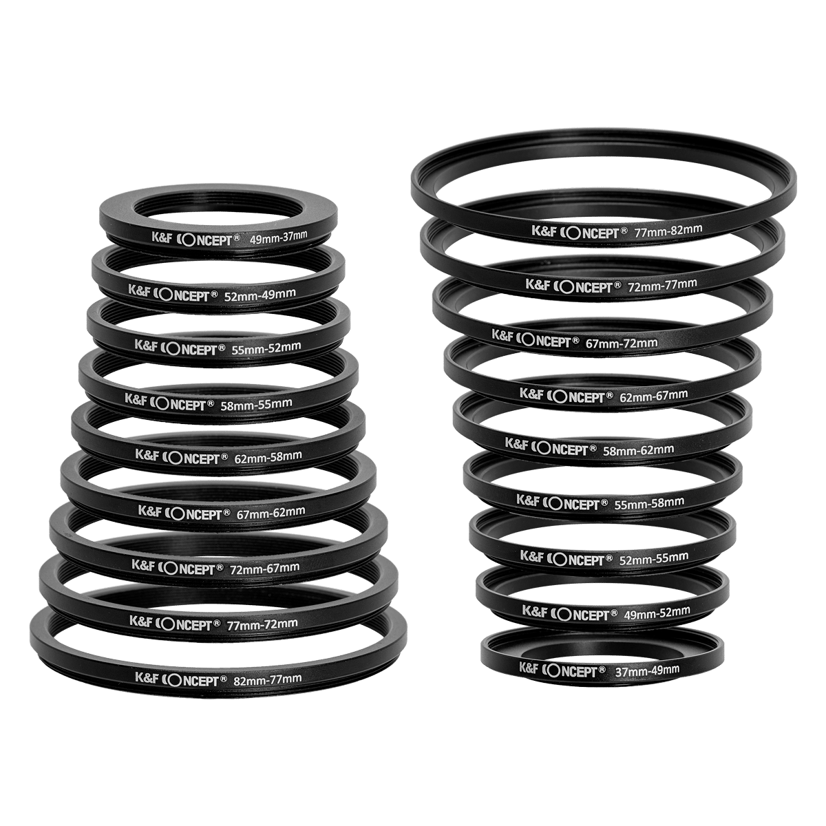 K&F 18 PIECE STEP UP AND STEP DOWN RING SET 37MM-82MM ADAPTER RING SET