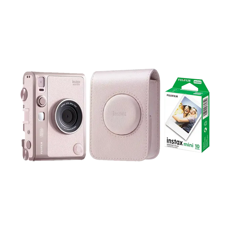 FUJIFILM INSTAX MINI EVO INSTANT CAMERA KIT - GENTLE ROSE WITH 1 FILM AND CASE