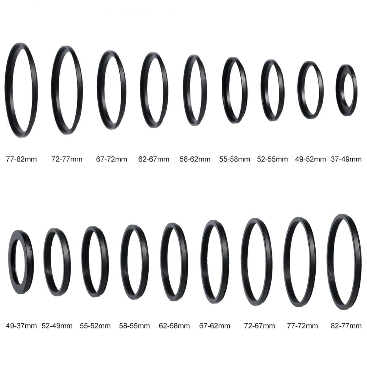 K&F 18 PIECE STEP UP AND STEP DOWN RING SET 37MM-82MM ADAPTER RING SET