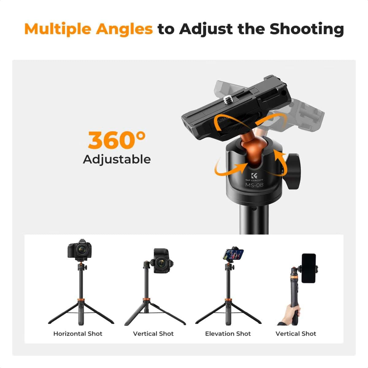 K&F CONCEPT 158CM 2-IN-1 SELFIE STICK TRIPOD WITH REMOTE AND PHONE MOUNT Camera tek