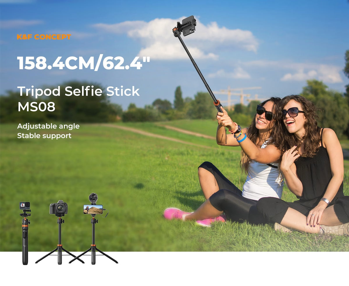 K&F CONCEPT 158CM 2-IN-1 SELFIE STICK TRIPOD WITH REMOTE AND PHONE MOUNT Camera tek
