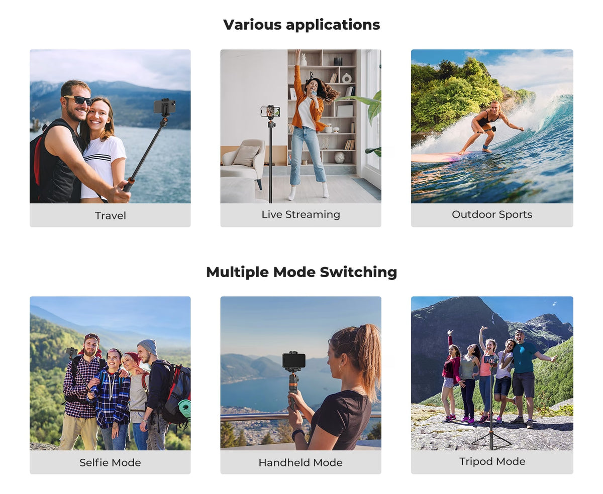 K&F CONCEPT 158CM 2-IN-1 SELFIE STICK TRIPOD WITH REMOTE AND PHONE MOUNT Camera tek