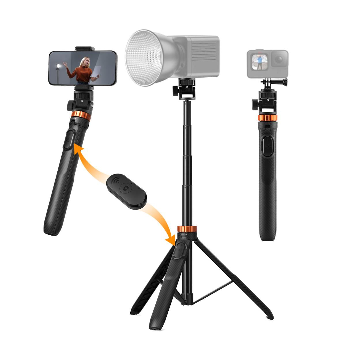 K&F 175CM SELFIE STICK TRIPOD+REMOTE+PHONE MOUNT WITH REMOTE AND PHONE MOUNT