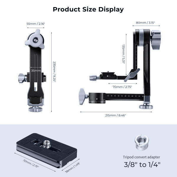 K&F GIMBAL HEAD ADJUSTABLE ON 3 AXES FOR LONG LENS PHOTOGRAPHY