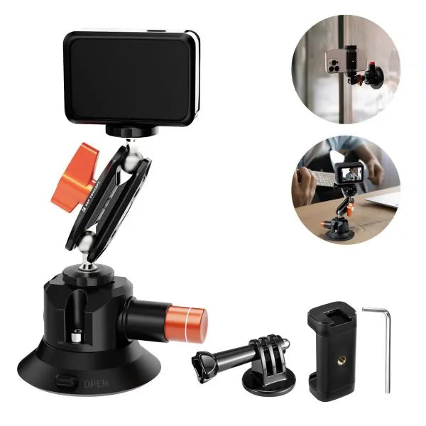 K&F 3" SUCTION MOUNT WITH MAGIC ARM, PHONE & ACTION CAM MOUNT