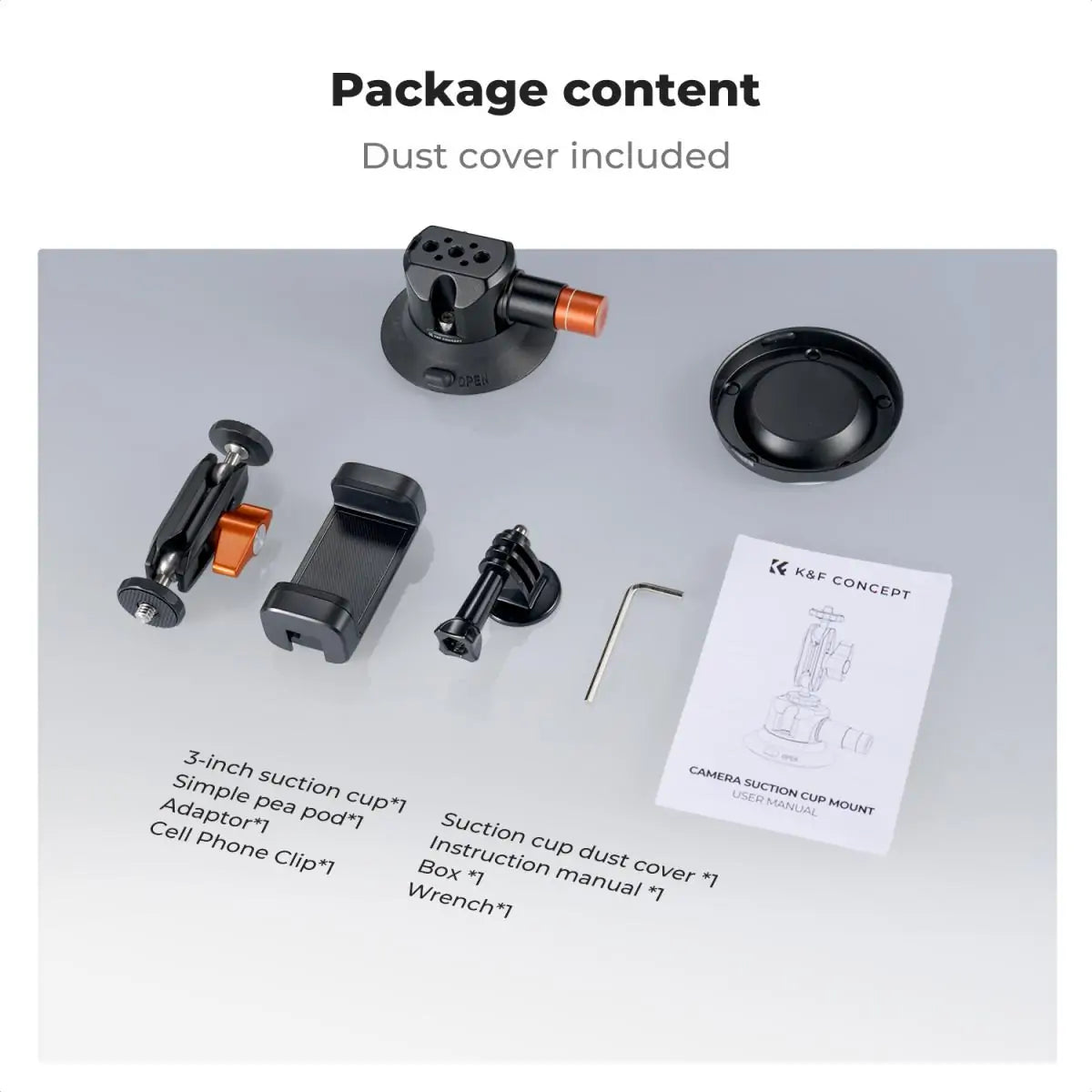 K&F 3" SUCTION MOUNT WITH MAGIC ARM, PHONE & ACTION CAM MOUNT Camera tek