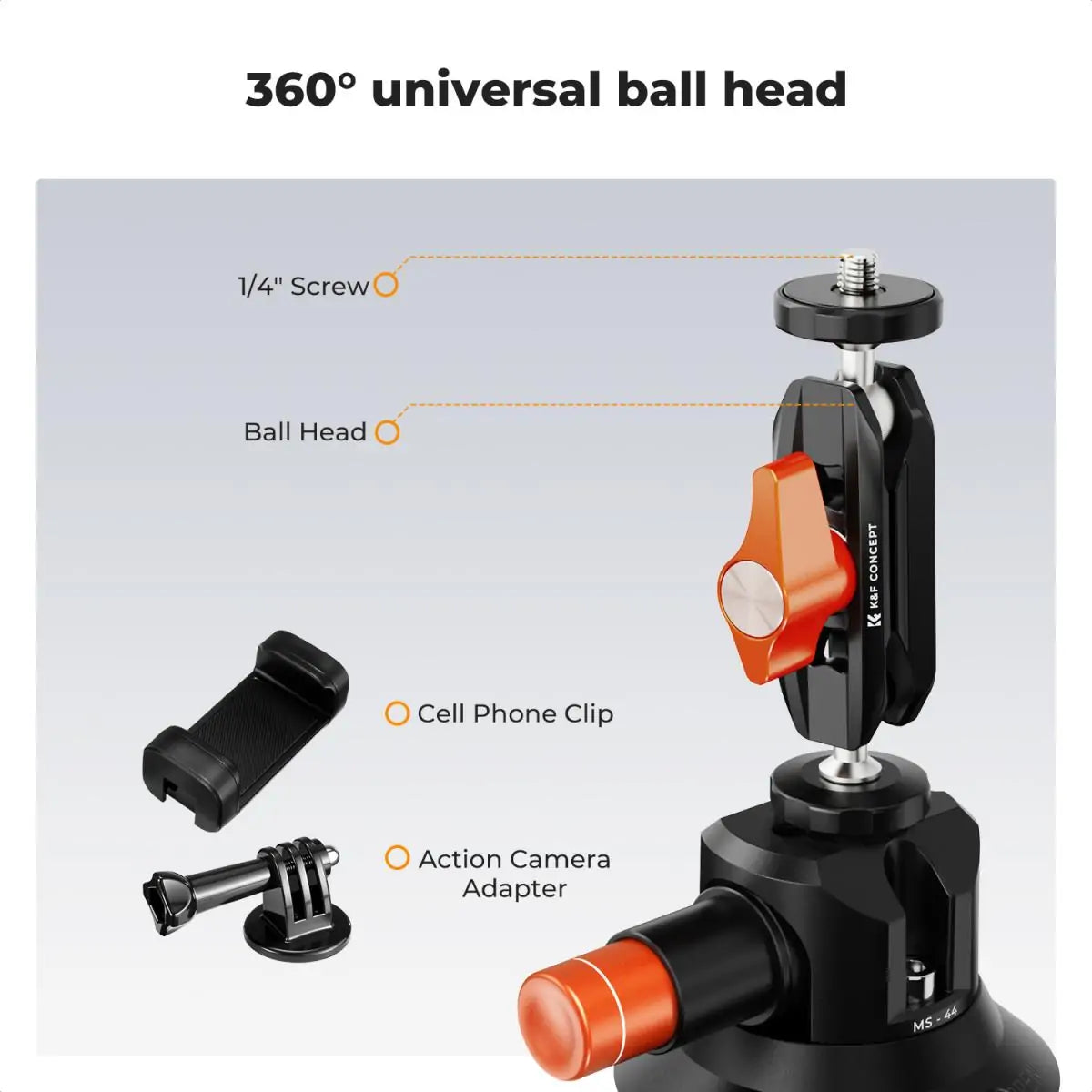 K&F 3" SUCTION MOUNT WITH MAGIC ARM, PHONE & ACTION CAM MOUNT Camera tek