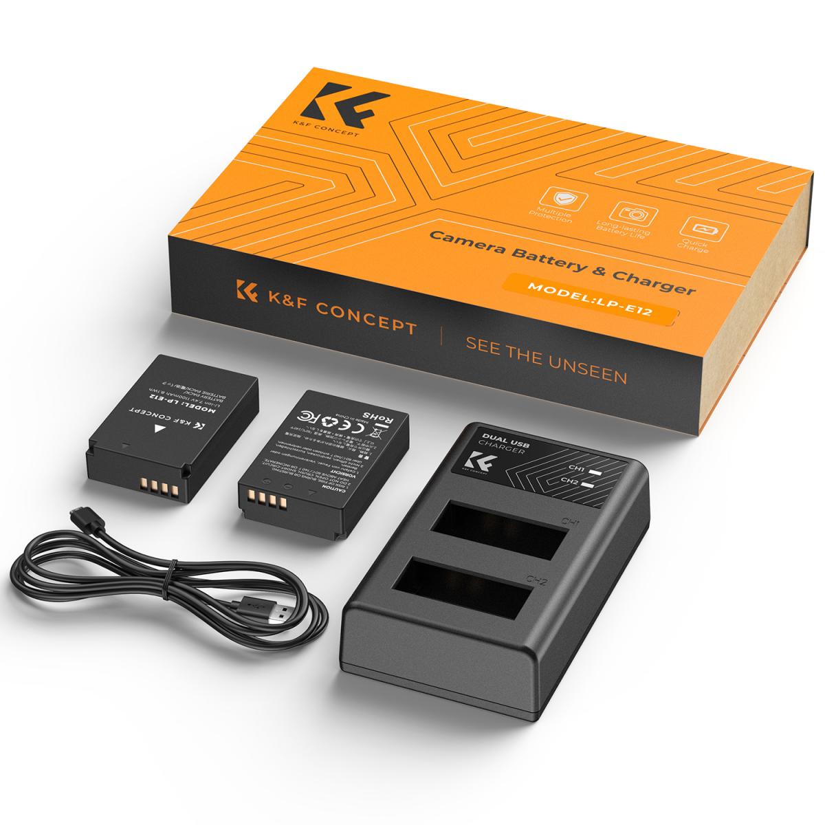 K&F CONCEPT DUAL BATTERY KIT FOR CANON LP-E12 2 BATTERIES AND DUAL CHARGER