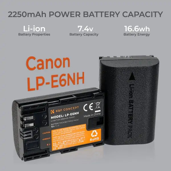 K&F CONCEPT DUAL BATTERY KIT FOR CANON LP-E6NH 2 BATTERIES AND DUAL CHARGER