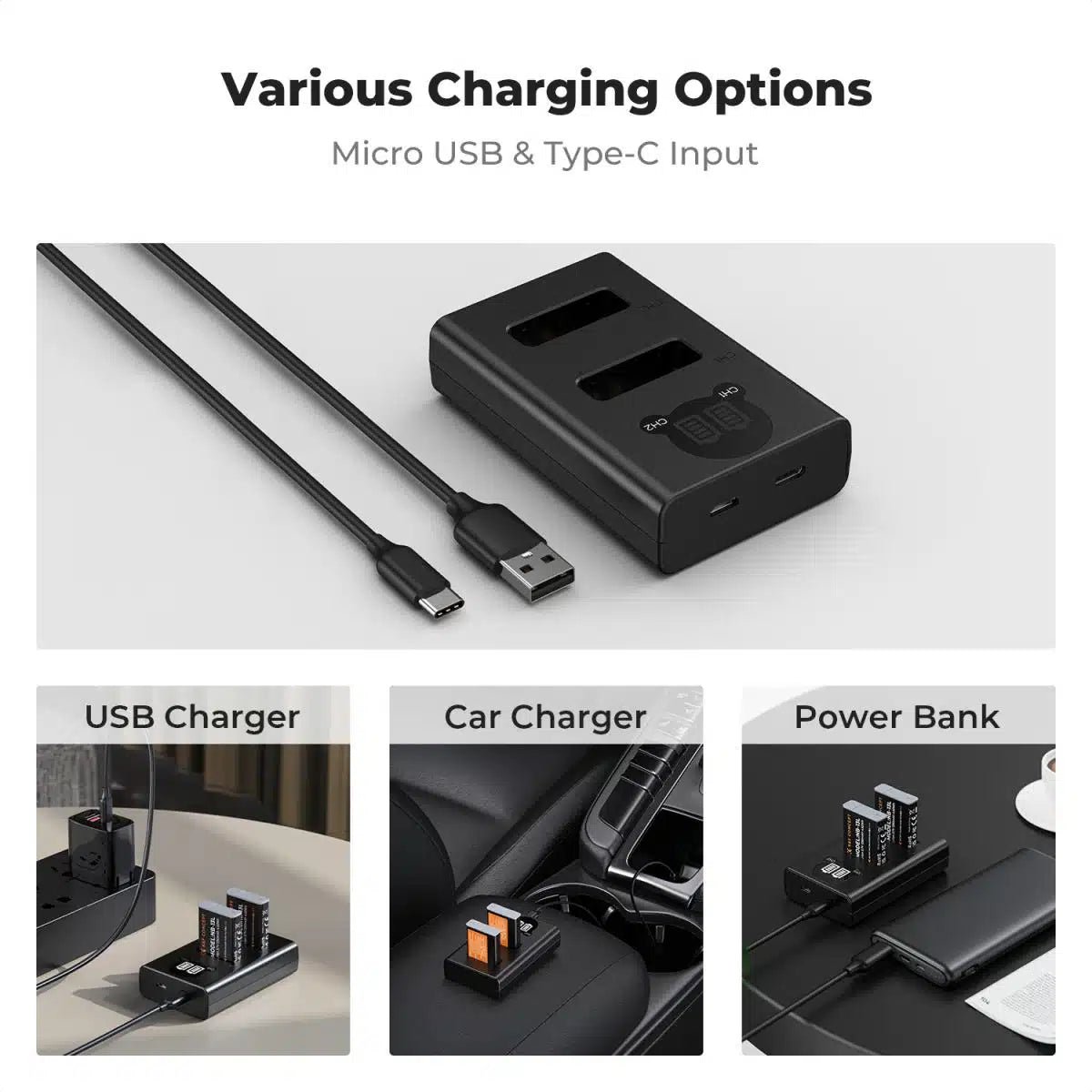 K&F CONCEPT DUAL BATTERY KIT FOR CANON NB-13L 2 BATTERIES AND DUAL CHARGER