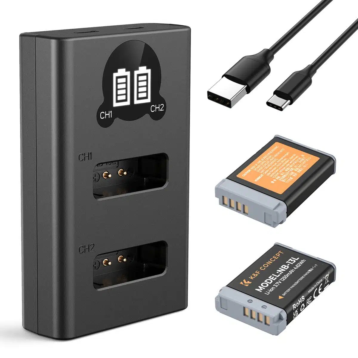 K&F CONCEPT DUAL BATTERY KIT FOR CANON NB-13L 2 BATTERIES AND DUAL CHARGER