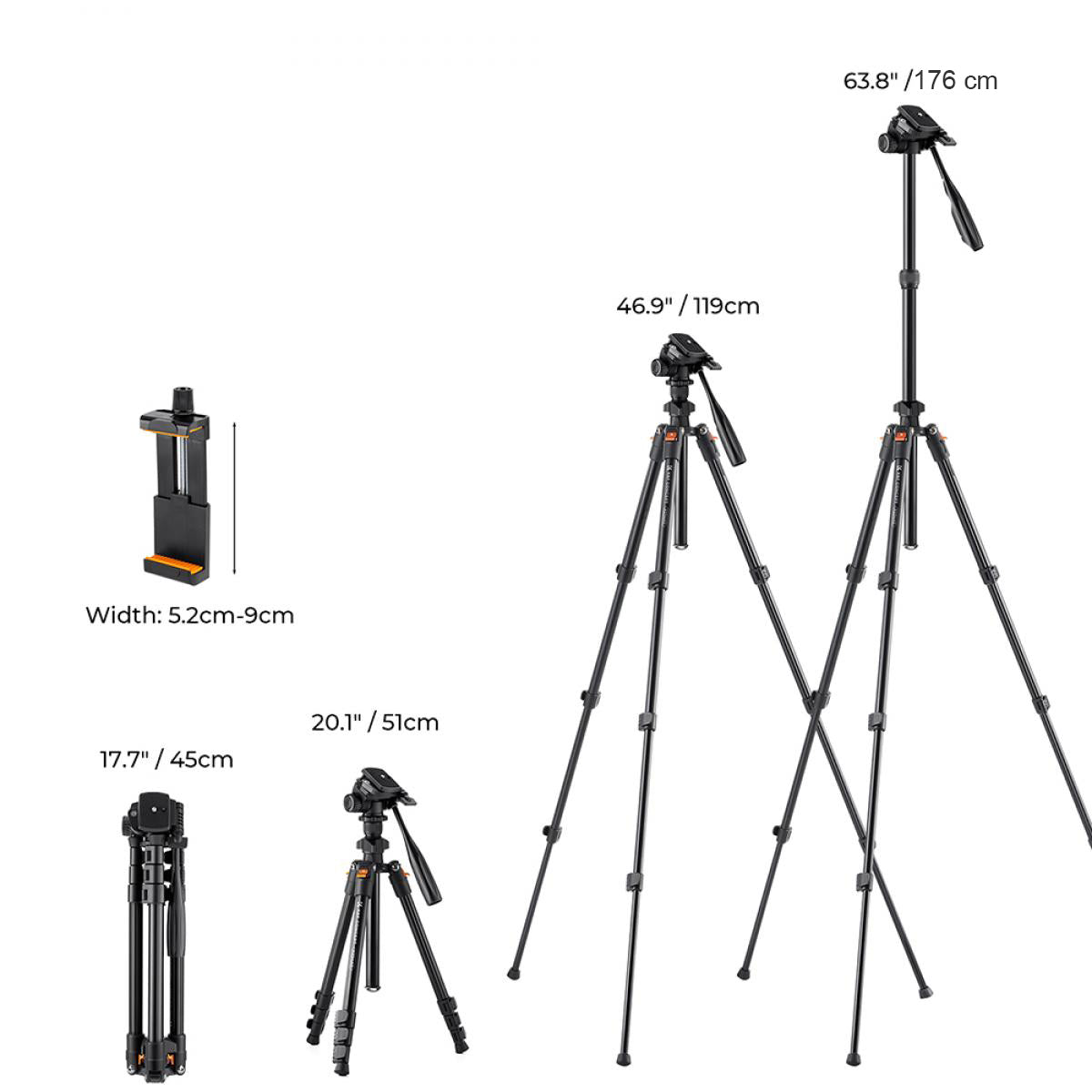 K&F CONCEPT PRO-VLOGGER TRIPOD WITH VIDEO HEAD+ Camera tek