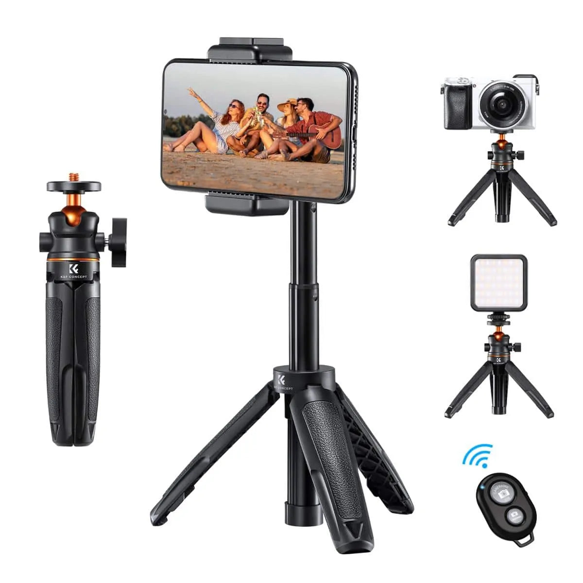 K&F DESKTOP TRIPOD WITH HEIGHT EXTENSION COLUMN AND REMOTE - (BLACK)
