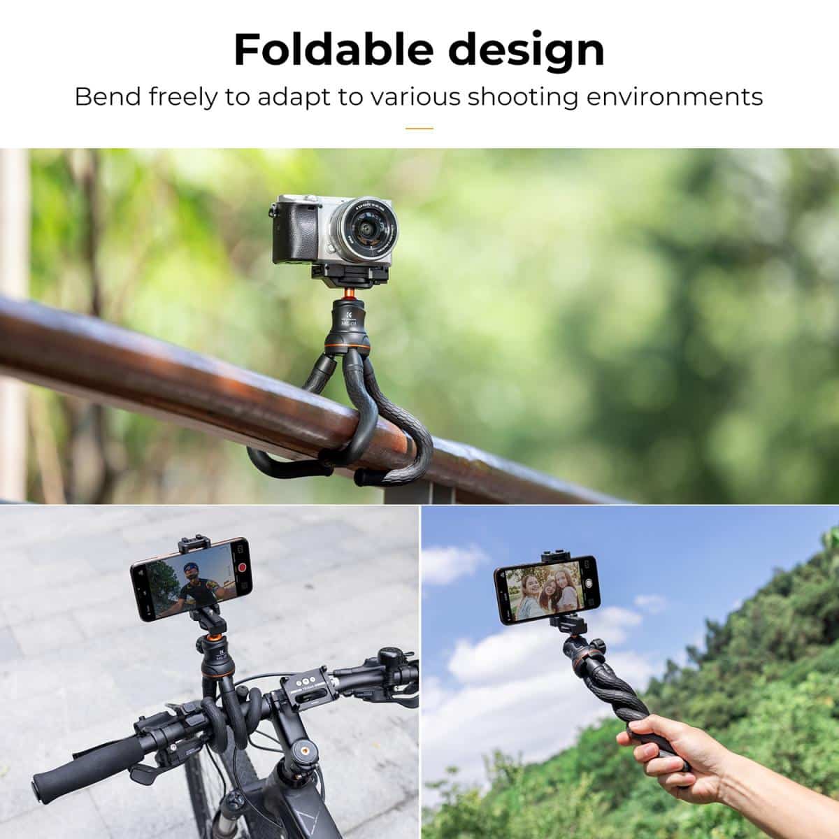 K&F FLEXIBLE MINI TRIPOD WITH BENDABLE LEGS & BLUETOOTH REMOTE