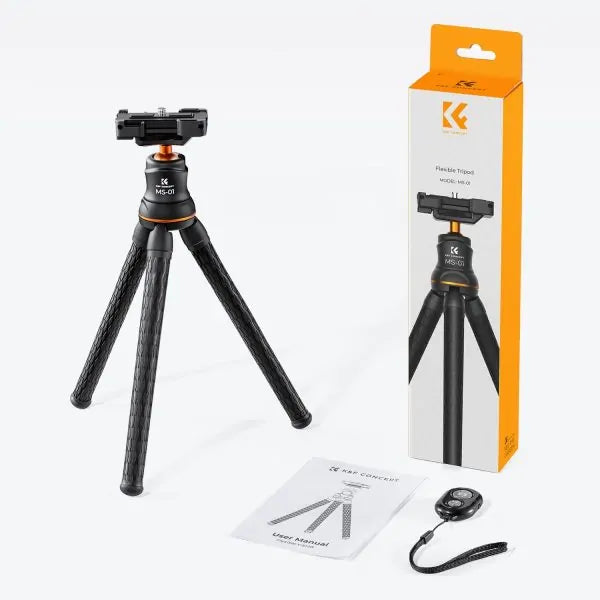 K&F FLEXIBLE MINI TRIPOD WITH BENDABLE LEGS & BLUETOOTH REMOTE