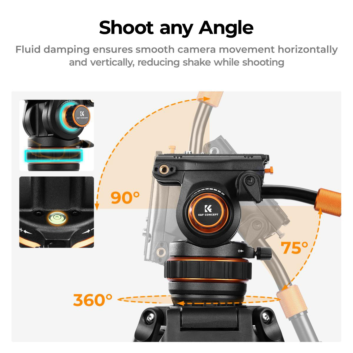 K&F CONCEPTS FLUID-DIRECTOR VIDEO TRIPOD WITH 75MM BOWL FOR PROFESSIONALS