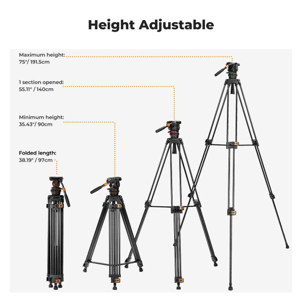 K&F CONCEPTS FLUID-DIRECTOR VIDEO TRIPOD WITH 75MM BOWL FOR PROFESSIONALS