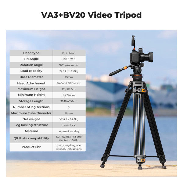 K&F CONCEPTS FLUID-DIRECTOR VIDEO TRIPOD WITH 75MM BOWL FOR PROFESSIONALS