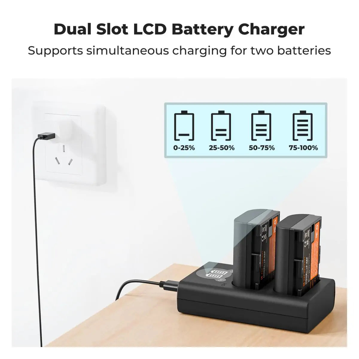 K&F CANON LP-E6P KIT - 2 BATTERIES & DUAL CHARGER