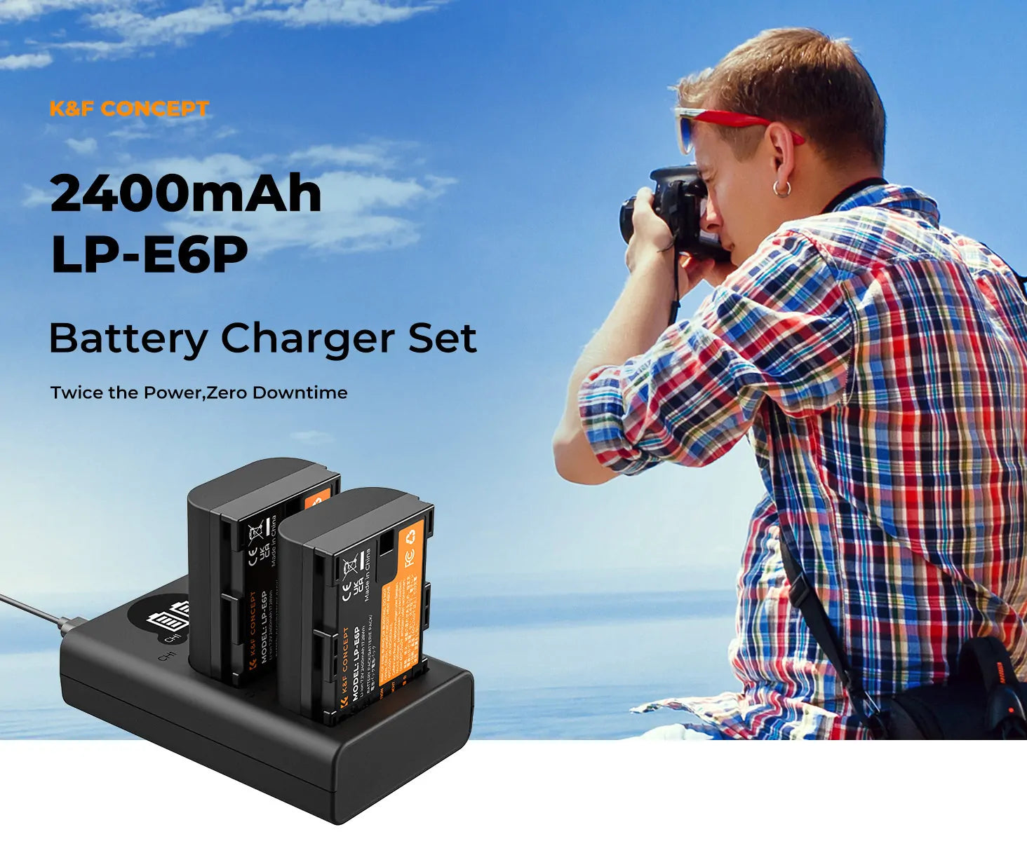 K&F CANON LP-E6P KIT - 2 BATTERIES & DUAL CHARGER