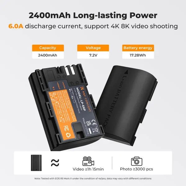 K&F CANON LP-E6P KIT - 2 BATTERIES & DUAL CHARGER