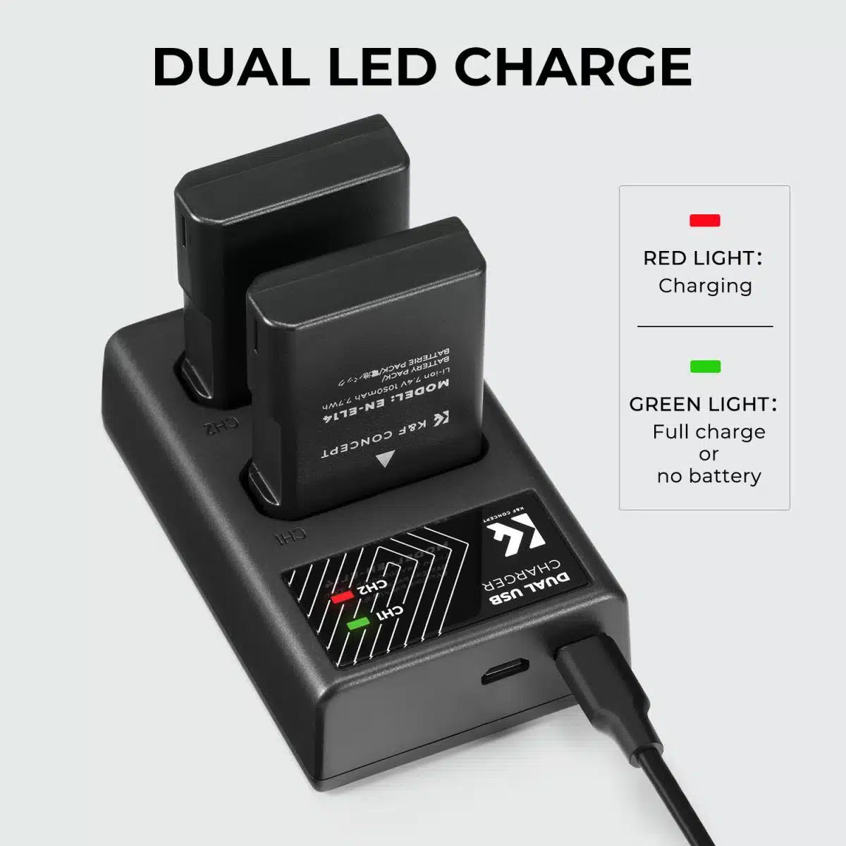 K&F CONCEPT DUAL BATTERY KIT FOR NIKON EN-EL14 2 BATTERIES AND DUAL CHARGER