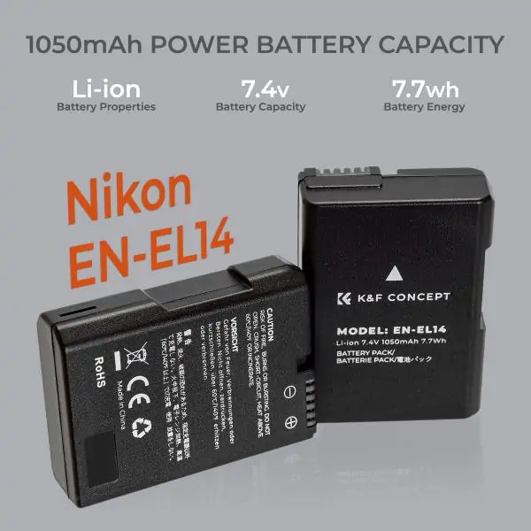 K&F CONCEPT DUAL BATTERY KIT FOR NIKON EN-EL14 2 BATTERIES AND DUAL CHARGER