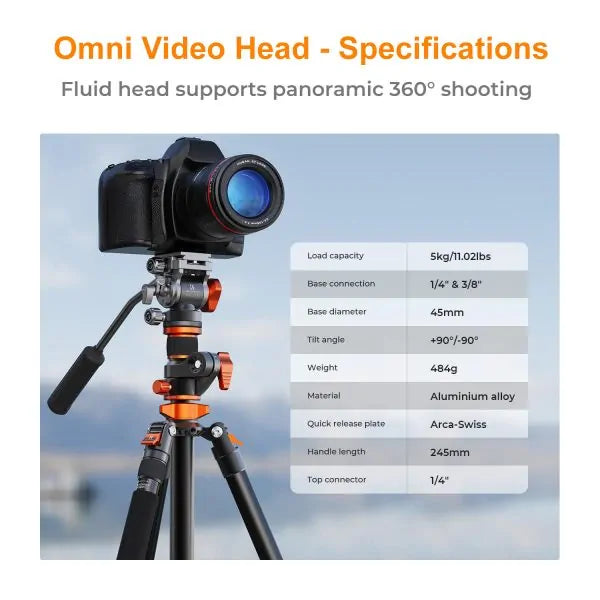 K&F OMNI-REACH VIDEO TRIPOD WITH INTERGRATED ANGLE ARM & MONOPOD