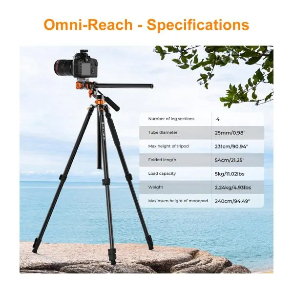 K&F OMNI-REACH VIDEO TRIPOD WITH INTERGRATED ANGLE ARM & MONOPOD