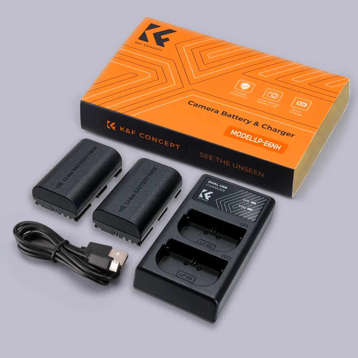 K&F CONCEPT DUAL BATTERY KIT FOR CANON LP-E6NH 2 BATTERIES AND DUAL CHARGER
