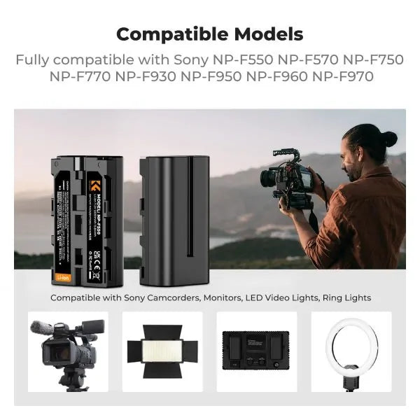 K&F SONY NP-F550 BATTERY KIT - 2 BATTERIES + DUAL CHARGER
