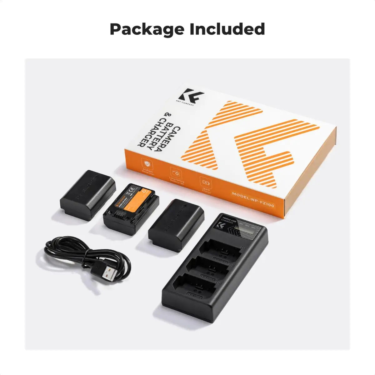K&F SONY NP-FZ100 BATTERY KIT - 3 BATTERIES + TRIPLE CHARGER Camera tek