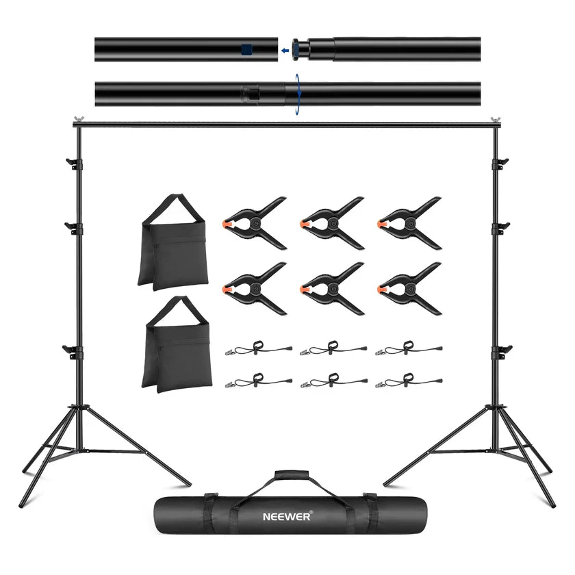 NEEWER 2.6X3M LIGHTWEIGHT BACKDROP STAND WITH CLAMPS & SANDBAGS