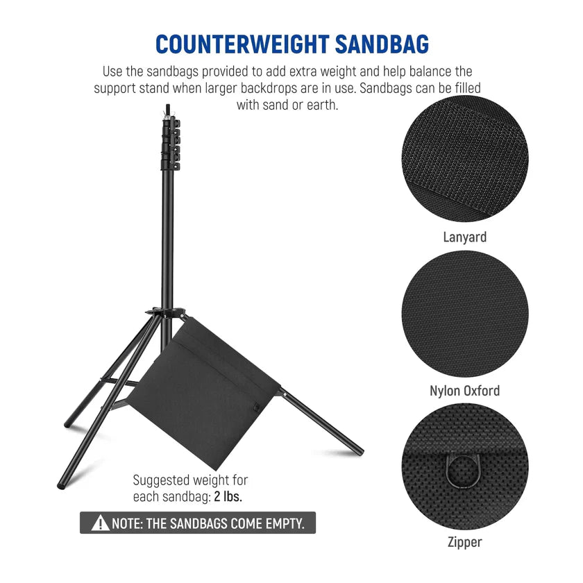 NEEWER 2.6X3M LIGHTWEIGHT BACKDROP STAND WITH CLAMPS & SANDBAGS