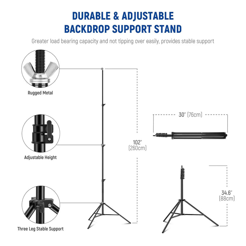 NEEWER 2.6X3M LIGHTWEIGHT BACKDROP STAND WITH CLAMPS & SANDBAGS