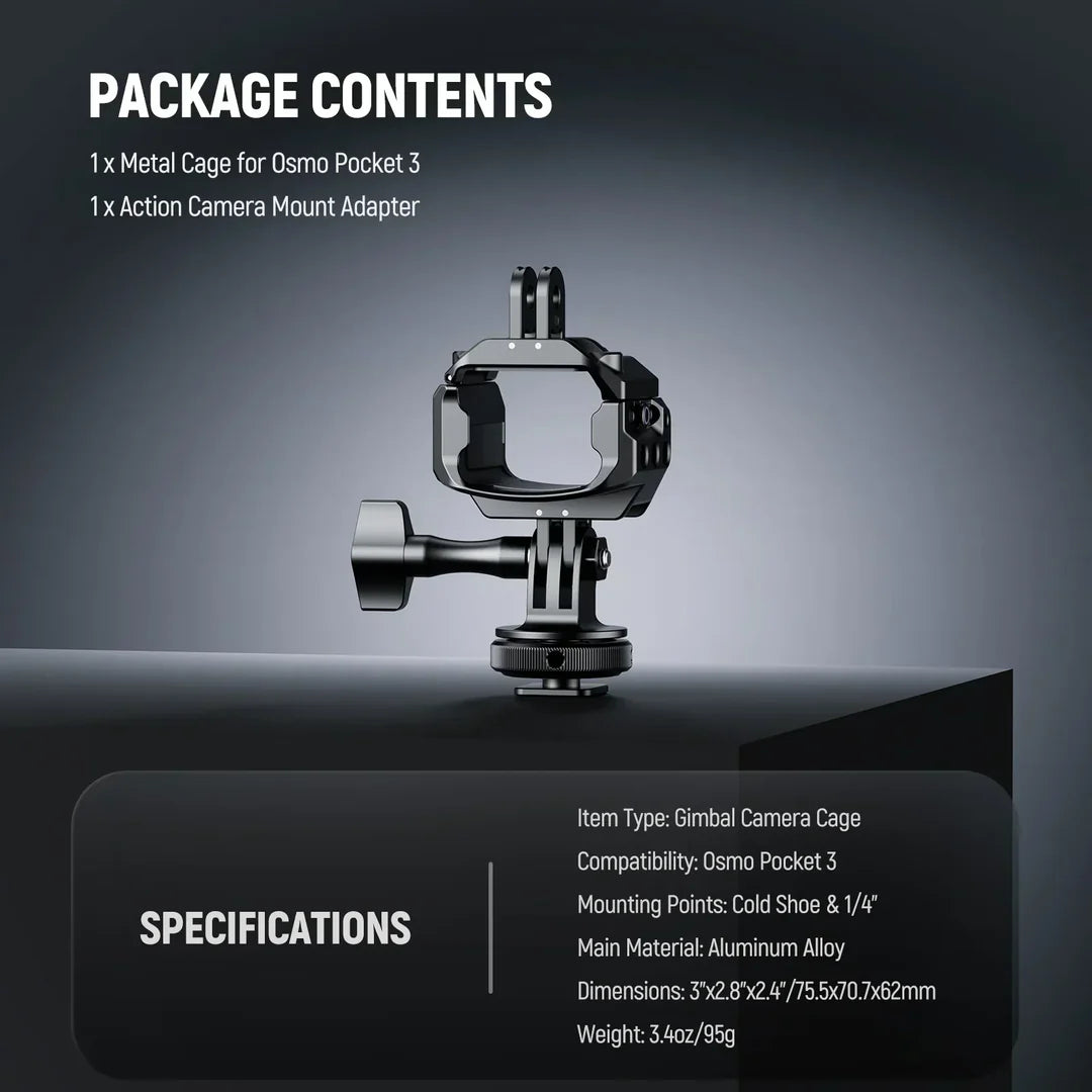 NEEWER AC009 PRO METAL CAGE FOR DJI OSMO POCKET 3 & BRACKET Camera tek
