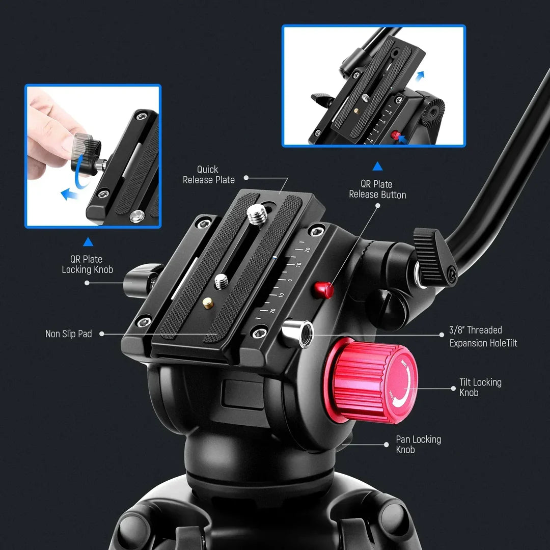 NEEWER DS801 79INCH/200CM ALUMINIUM VIDEO TRIPOD WITH FLUID HEAD