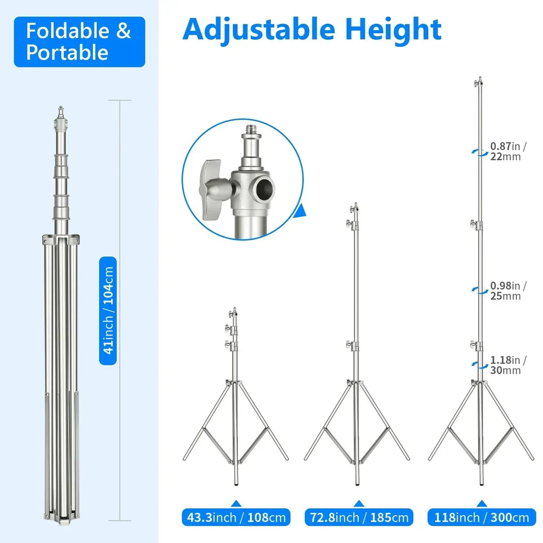 NEEWER ST-300SS 300CM HEAVY-DUTY SILVER S/STEEL SPRING CUSHIONED LIGHT STAND