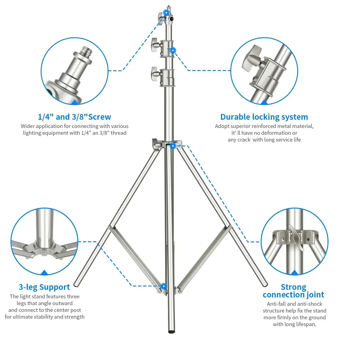 NEEWER ST-300SS 300CM HEAVY-DUTY SILVER S/STEEL SPRING CUSHIONED LIGHT STAND