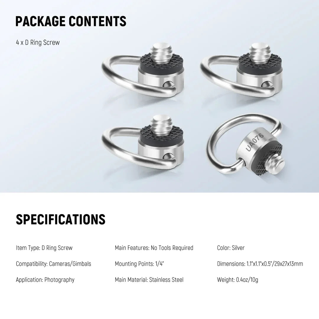 NEEWER UA076 STAINLESS STEEL 1/4' D RING SCREW SET 4 PACK