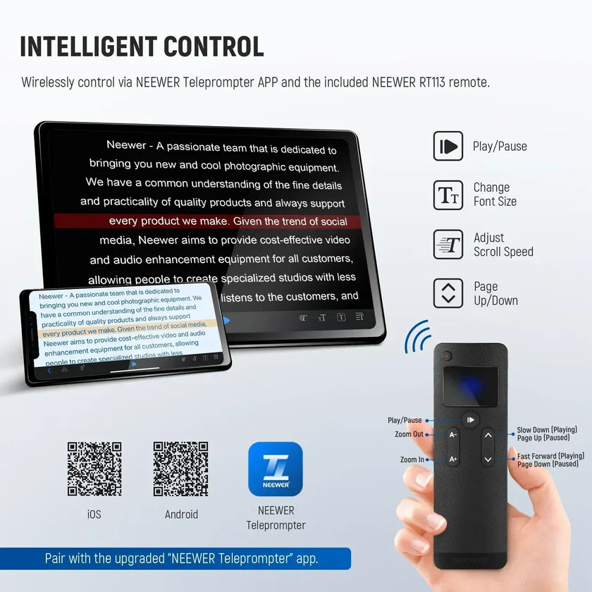 Neewer X17 II Teleprompter 17"/43cm with 501PL Quick Release and Remote Control