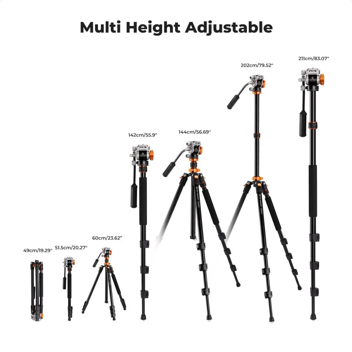 K&F CONCEPT OMNI-DIRECTOR ALUMINIUM VIDEO TRIPOD WITH FLUID HEAD
